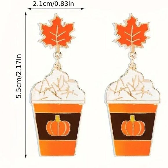 14k PUMPKIN SPICE LATTE cacappuccino coffee fall earrings - Picture 3 of 9